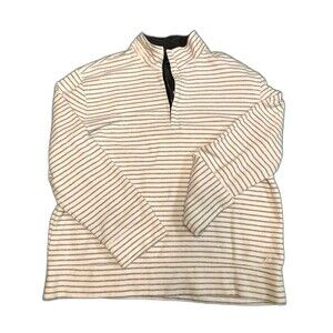 Men’s Sweater Nautica Pullover 1/4 zip white w gray horizontal stripes XL